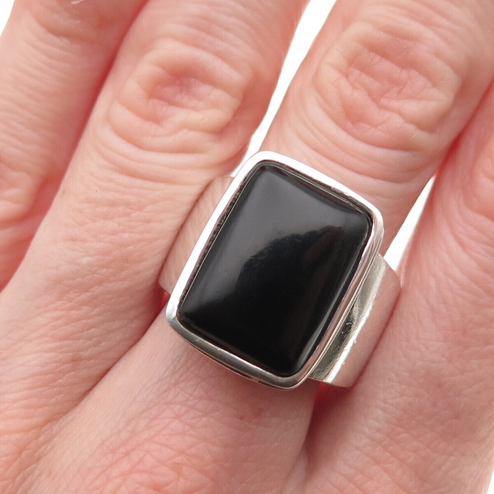 925 Sterling Silver Vintage Real Black Onyx Oxidized Ring Size 8.75